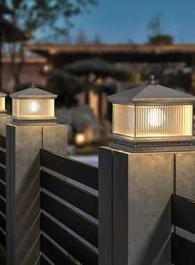 户外太阳能柱头灯别墅围墙灯室外防水庭院灯纯铜门柱灯大门院子灯
