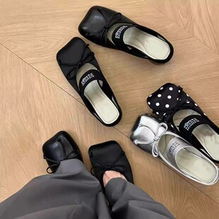 外穿 懒人芒果头蝴蝶结包头拖鞋 7CM高跟玛丽珍单鞋 女2026春夏新款