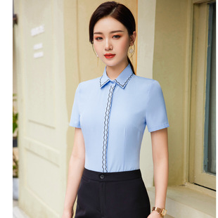 方领职业女装 女开衫 上衣通勤工作服文员前台 衬衫 2025年防走光长袖