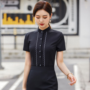气质OL衬衣办公正装 短袖 修身 女春夏上衣职业女装 销售工作服 衬衫