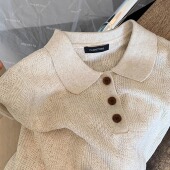 燕麦芝士 高级感polo正肩针织松弛简约别致短袖 23616