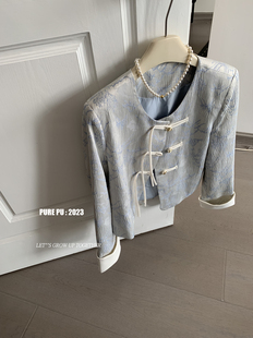 国风盘扣时尚 唐装 外套2024春季 气质圆领短款 绣花上衣女 新款 新中式