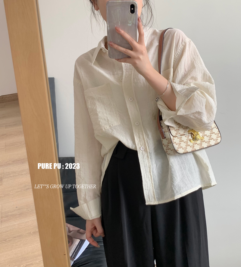 肌理感防晒衬衫外套女夏季薄款设计感衬衣中长款宽松显瘦长袖上衣