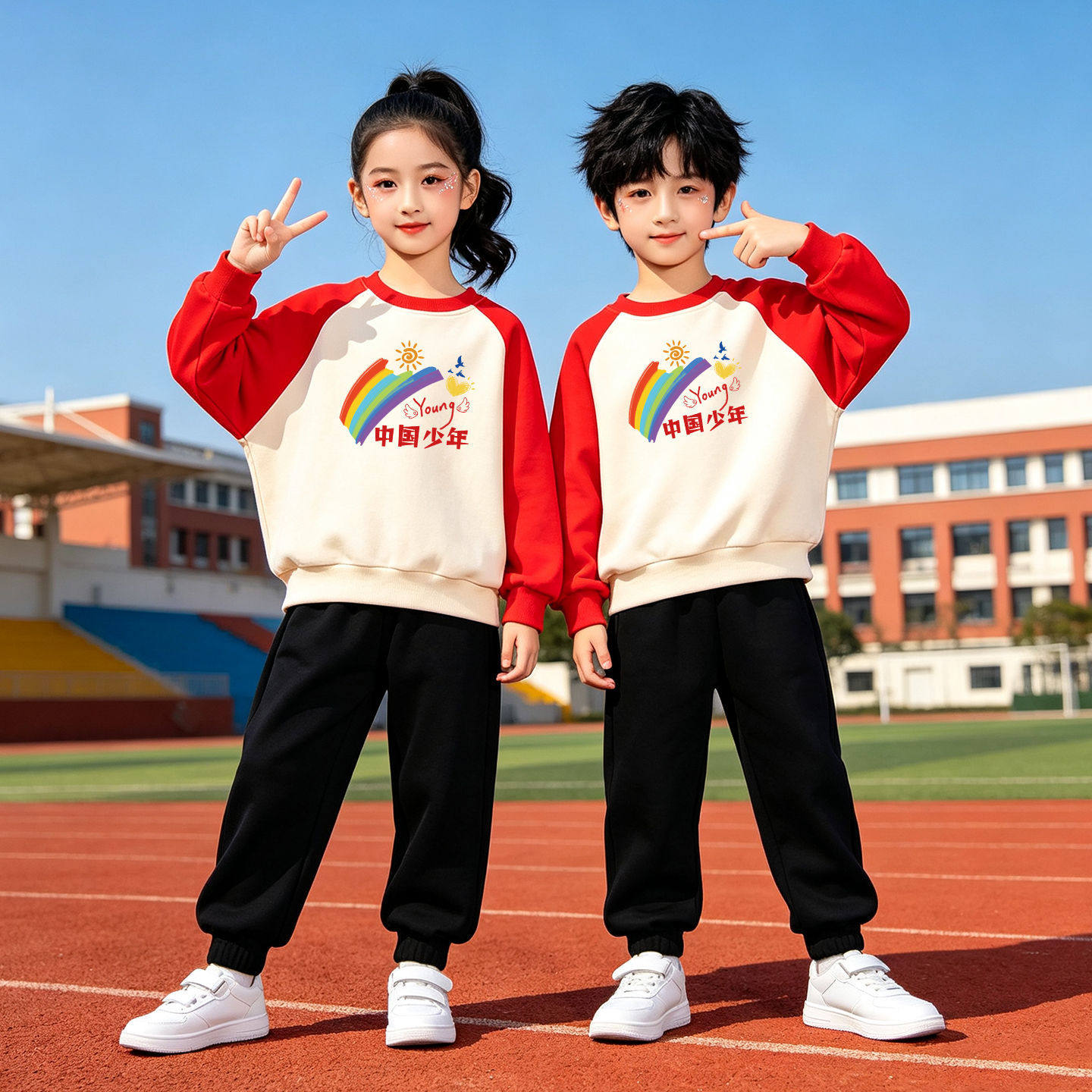 上白下黑套装运动会小学生服装