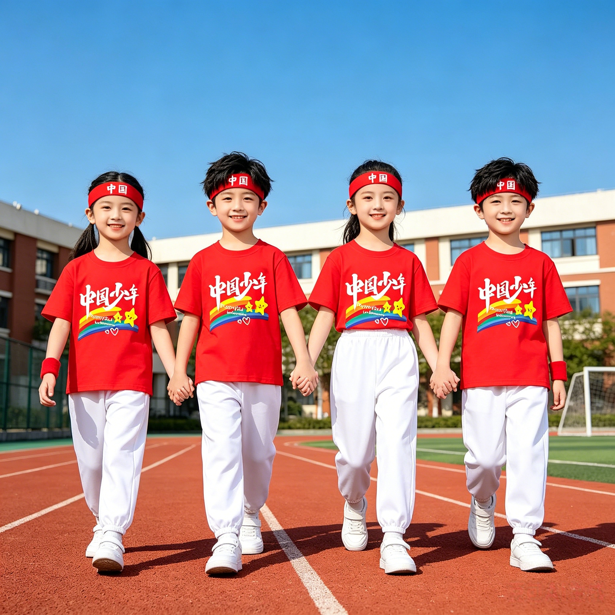 中国少年儿童表演服装小学生红歌大合唱演出服红色上衣搭白色裤子