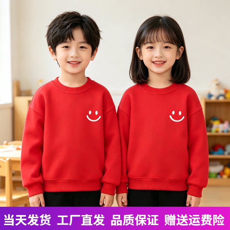 儿童红色上衣亲子装红色卫衣