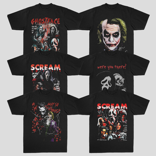 Ghostface小丑Joker鬼脸暗黑美式重磅纯棉数码直喷夏季短袖T恤