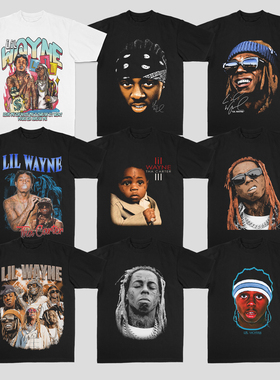 Lil Wayne小韦恩嘻哈美式宽松街头人像纯棉数码直喷短袖T恤