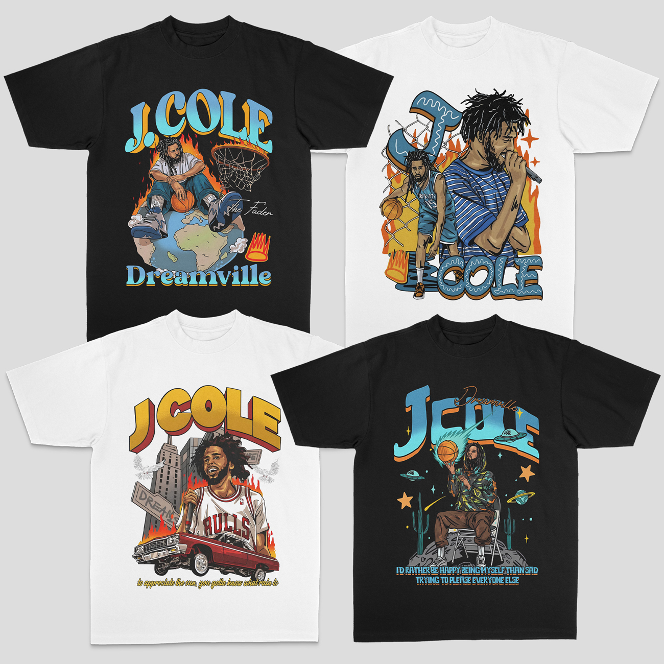 J COLE J·科尔嘻哈说唱美式260克重磅100%纯棉直喷夏季短袖T恤