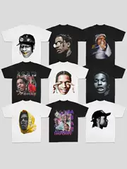 Asap Hip-Hop Rap American Heavyweight Pure Cotton Short-Sleeved Street Print Loose Breathable Round Neck T-Shirt
