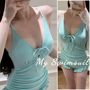 泳衣女連體兩件套韓版 ins風森系小胸聚攏氣質海邊沙灘度假游泳裝
