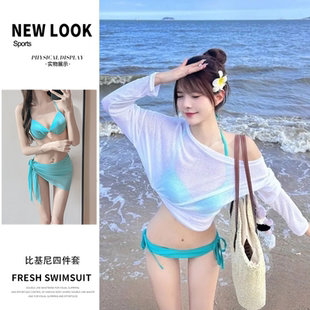 鋼托聚攏高級感海邊沙灘度假泳裝 ins風防曬罩衫 泳衣女比基尼韓版