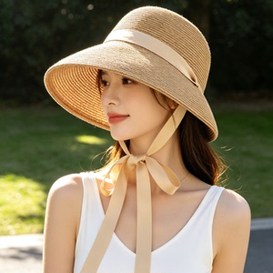 法式赫本风草编遮阳帽2026新款帽子女夏季大檐防晒帽度假渔夫帽子