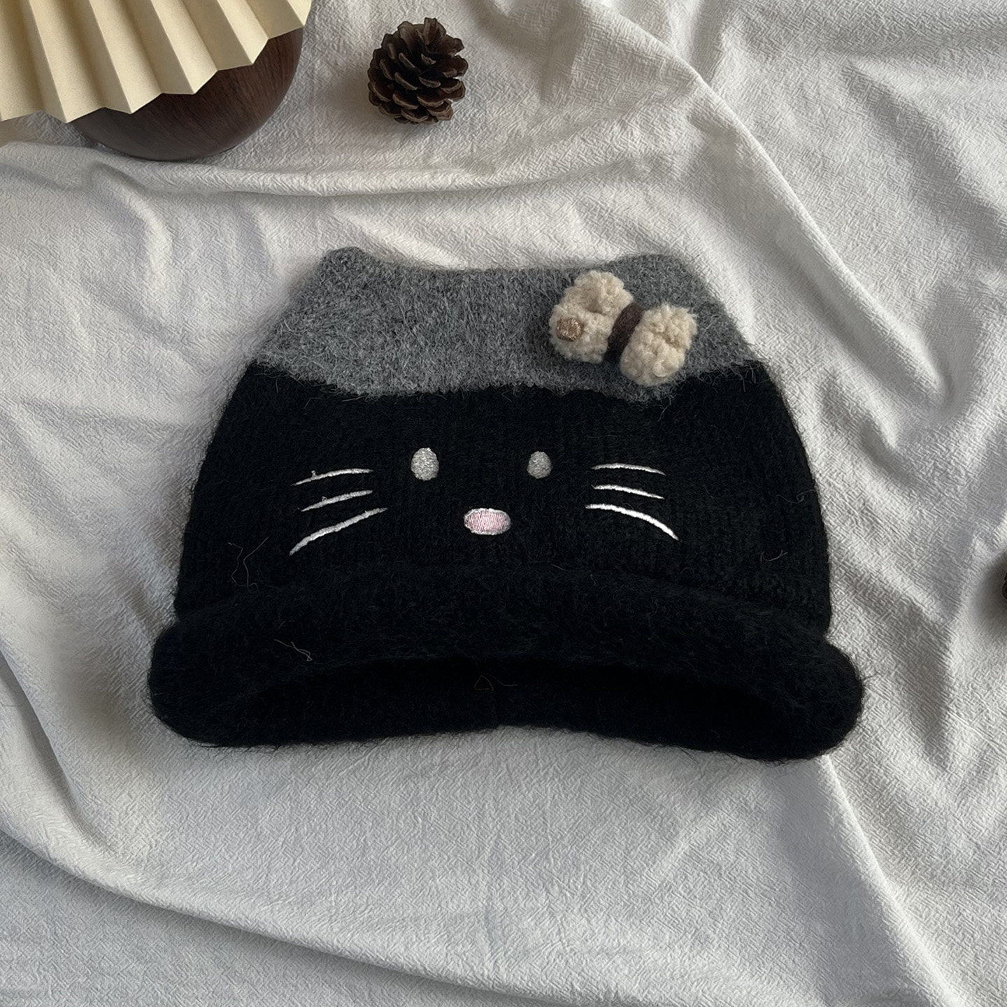 日系猫咪毛绒保暖护耳渔夫帽女