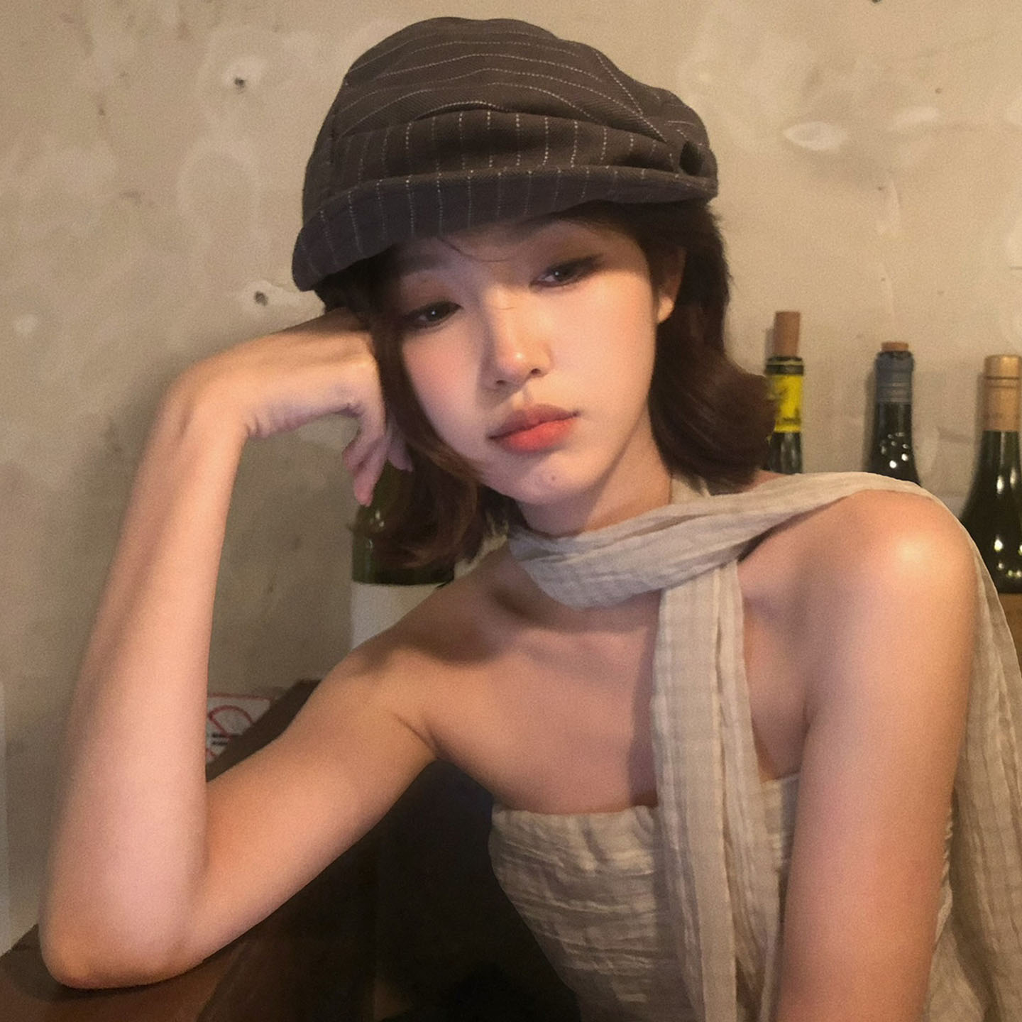 夏季透气可调文艺条纹贝雷帽女