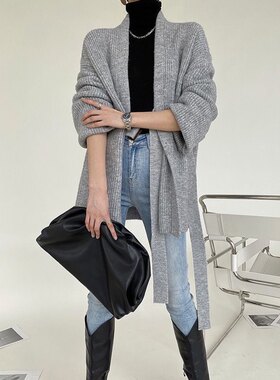 秋冬新款韩版粗棒针重磅针织开衫女毛衣外套宽松外穿加厚慵懒风秋