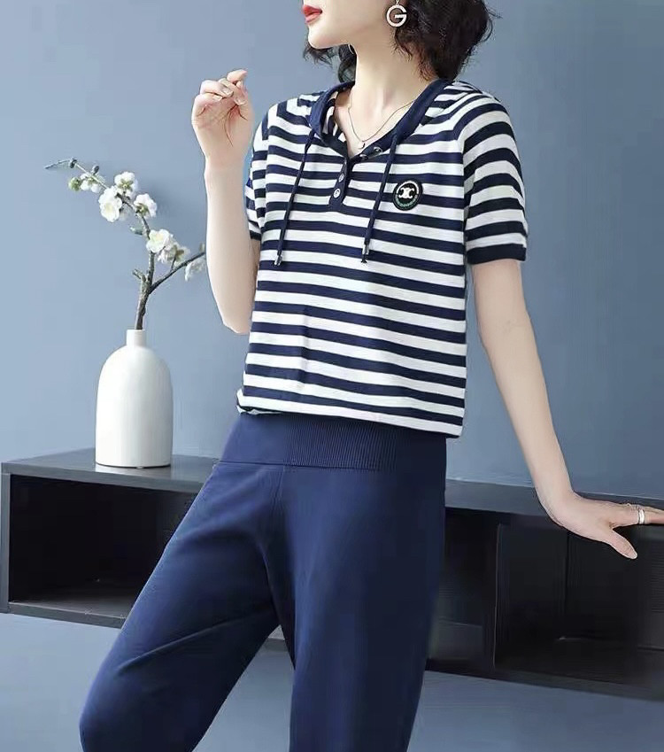 夏季短袖卫衣休闲运动套装女士冰丝针织运动服洋气减龄时尚两件套
