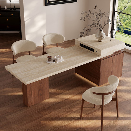 岩板中古风可伸缩岛台餐桌一体