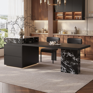 意式轻奢下挂岩板岛台餐桌一体可伸缩家用开放式厨房高级感中导台