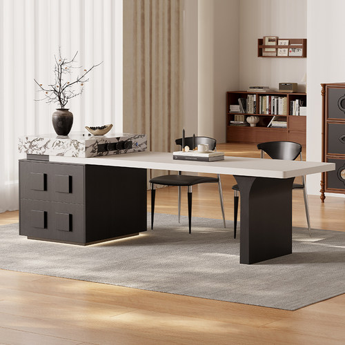 岩板餐桌一体可伸缩岛台餐桌极简