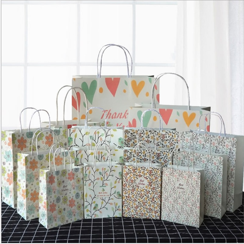 韩版碎花节日礼品袋服装手提袋商场购物环保牛皮包装纸袋大中小号