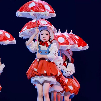 蘑菇蘑菇儿童可爱舞蹈演出服伞道具小红帽cos套装绿野仙踪表演服