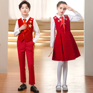 儿童合唱服男女童中小学生诗歌朗诵比赛表演服主持礼服套装秋冬季