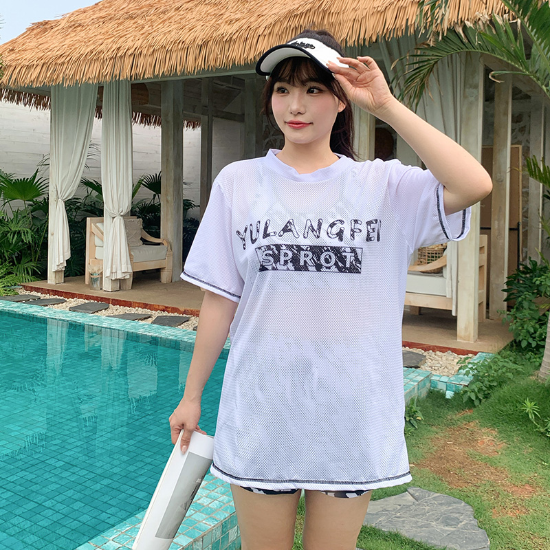 新款大码泳衣女士200斤分体平角三件套遮肚显瘦宽松休闲沙滩罩衫