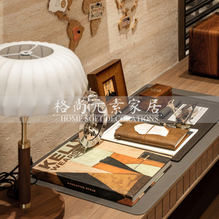 样板间书房书桌写字垫桌面笔记本放大镜软装 小饰品搭配组合套装