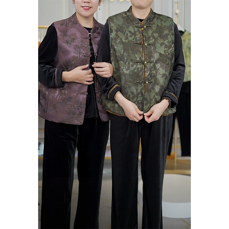胖妈妈春装金丝绒套装新中式国风