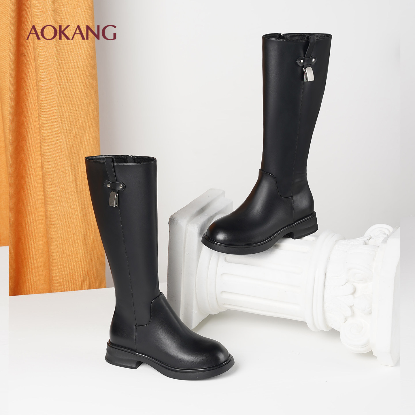 奥康平底长腿靴子骑士靴女鞋新款显瘦时尚百搭加绒保暖长筒瘦瘦靴,女鞋,骑士靴,淘宝优惠券,粉丝福利购,淘宝优惠卷