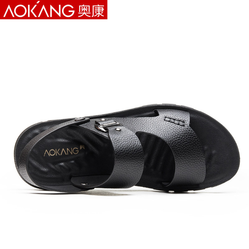AOKANG 남성 신발 가죽 남성 샌들 남성 여름 소프트 솔리드 겉옷 이중 목적 슬리퍼 캐주얼 샌들 비치 신발