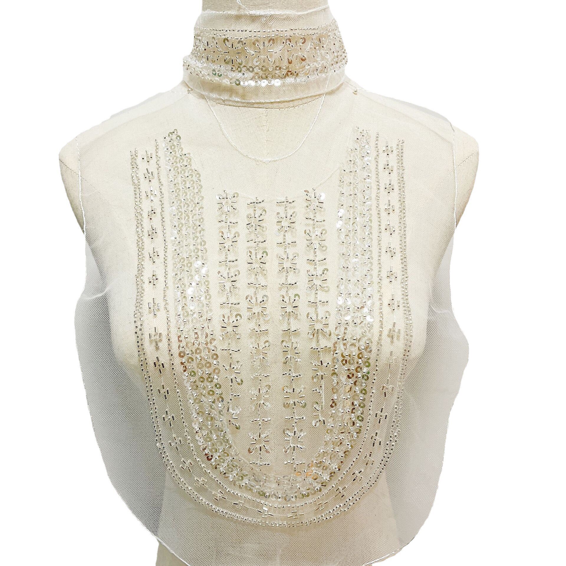 银色衣领领口胸前辅料贴花钉珠女装辅料花边不支持七天无理由