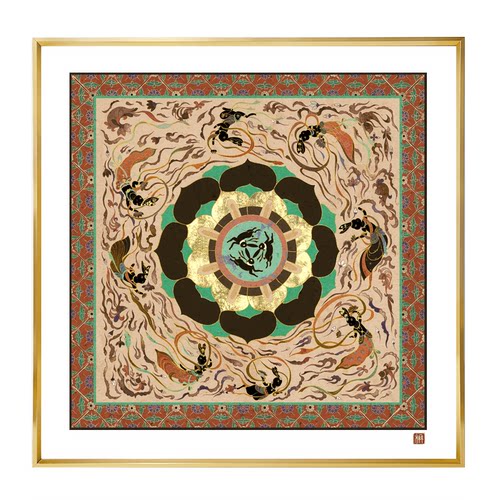 莲花藻井图案敦煌兔系列版画