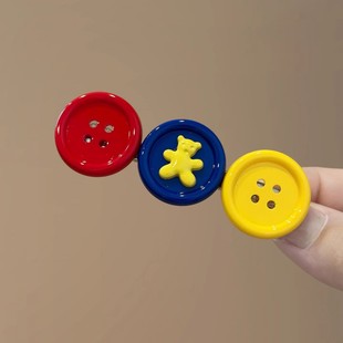 可爱撞色纽扣发夹女2025新款高级感少女心发卡侧边碎发刘海夹头饰