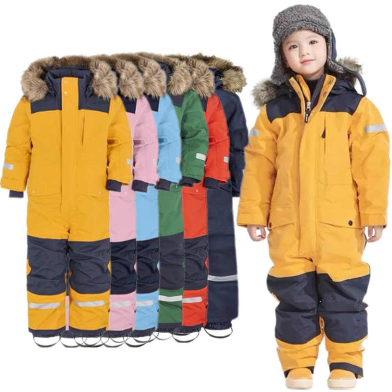 儿童连体滑雪服户外单双板男女小童夜光防风防水加厚保暖棉服套装