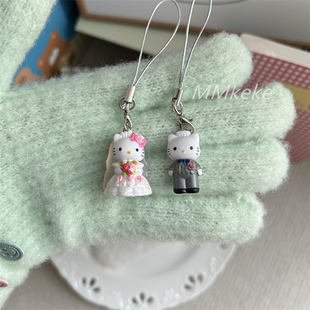 我们结婚啦~日韩古早婚纱礼服猫咪手机链ccd相机挂件AirPods挂饰