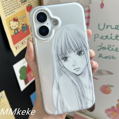 个性银色漫画女孩双层手机壳