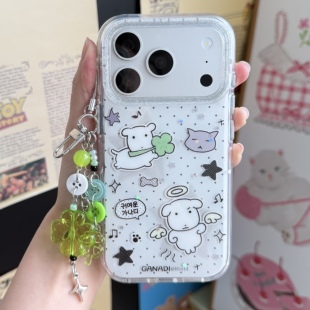 MMkeke可爱ins软萌四叶草韩国小白狗适用iPhone17Promax双层imd手机壳苹果16pro保护套15pm小众个性14情侣13