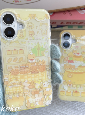 MMKEKE可爱日系卡通烤焦面包小布丁适用苹果16PM双层imd情侣手机壳iPhone15pm治愈13趣味17promax古早萌物14