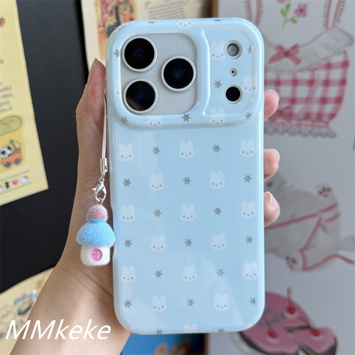 满屏星星小兔子蓝色双层手机壳