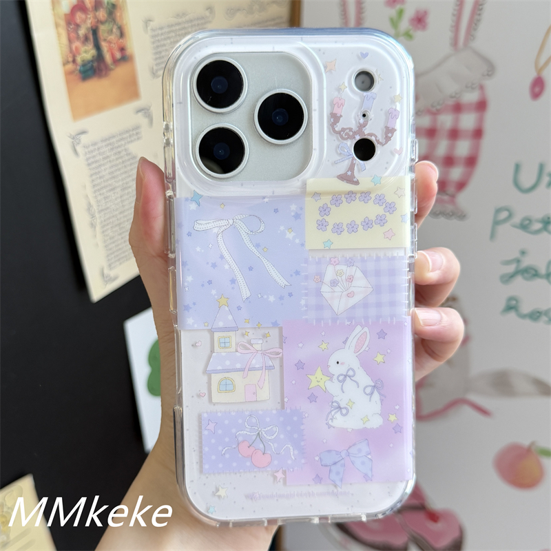 紫色星星蝴蝶结小兔子双层手机壳