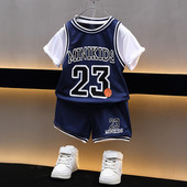 中大童运动速干衣宝宝休闲两件套 男童帅气短袖 儿童篮球服夏季 套装