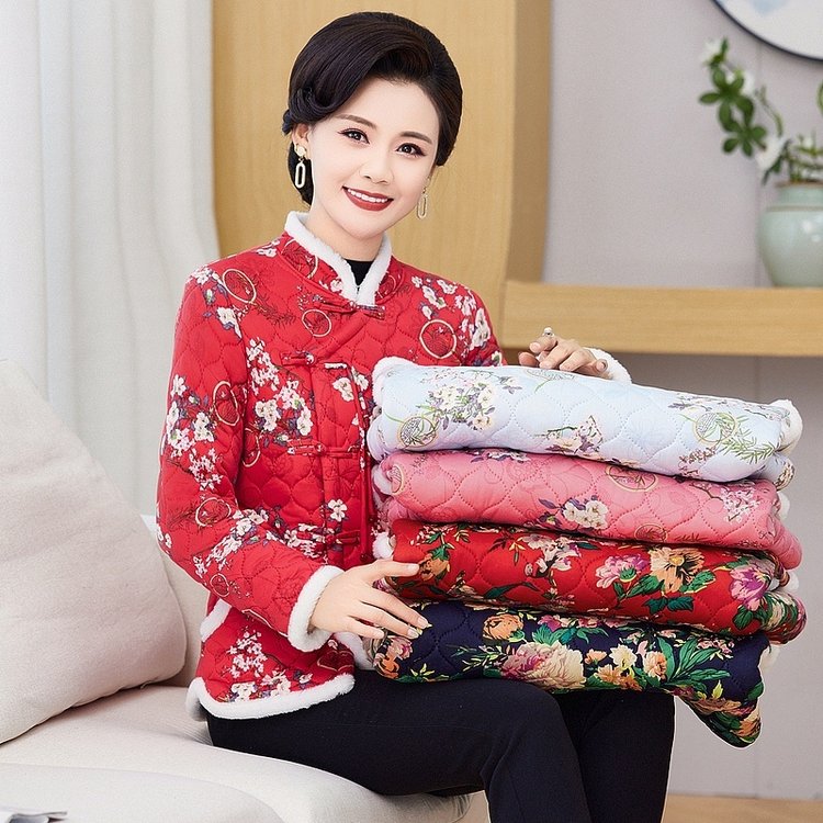 花棉袄冬季新款新中式女装加绒加棉衣/棉服