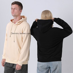 连帽卫衣 宽松套头纯色落肩款 多色可选 V领带口袋长袖 春秋款