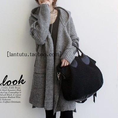 灰色秋冬厚款毛衣开衫外套腰带