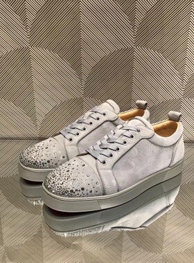 欧洲站cl男鞋红底鞋低帮水晶头钻真皮系带透气欧美潮流平底板鞋