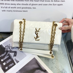 香港真皮菱格绣线新款油蜡牛皮圣罗腋下单肩斜挎双链条翻盖大包包