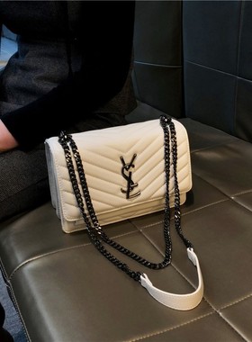 香港潮流SY时尚百搭白色链条小方包2025新款潮爆款流行单肩斜挎包