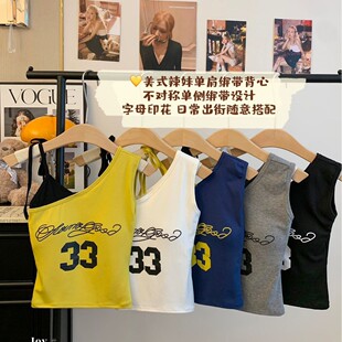 短款 66008 人棉单肩字母美背内搭外穿修身 新款 小上衣自带胸垫 夏季
